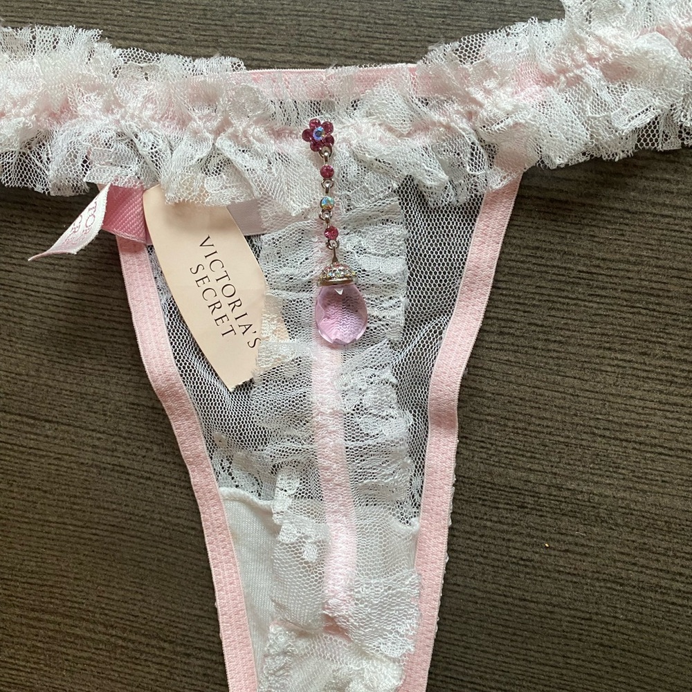 Victoria's Secret White Lace Thong with beautiful Jewel Accent in the back.